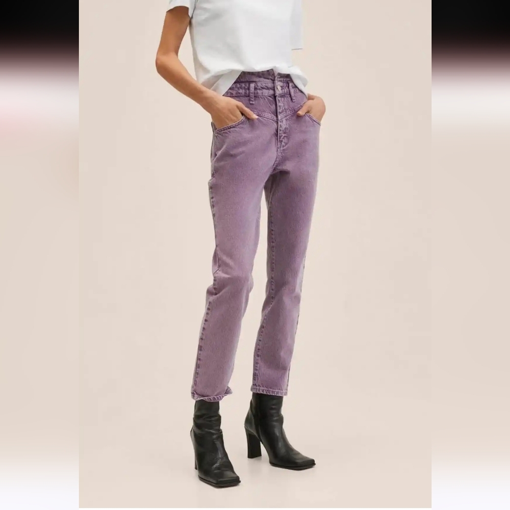 Mango High-Waist Mom Ankle Jeans Size 14 Purple New - Picture 3 of 7
